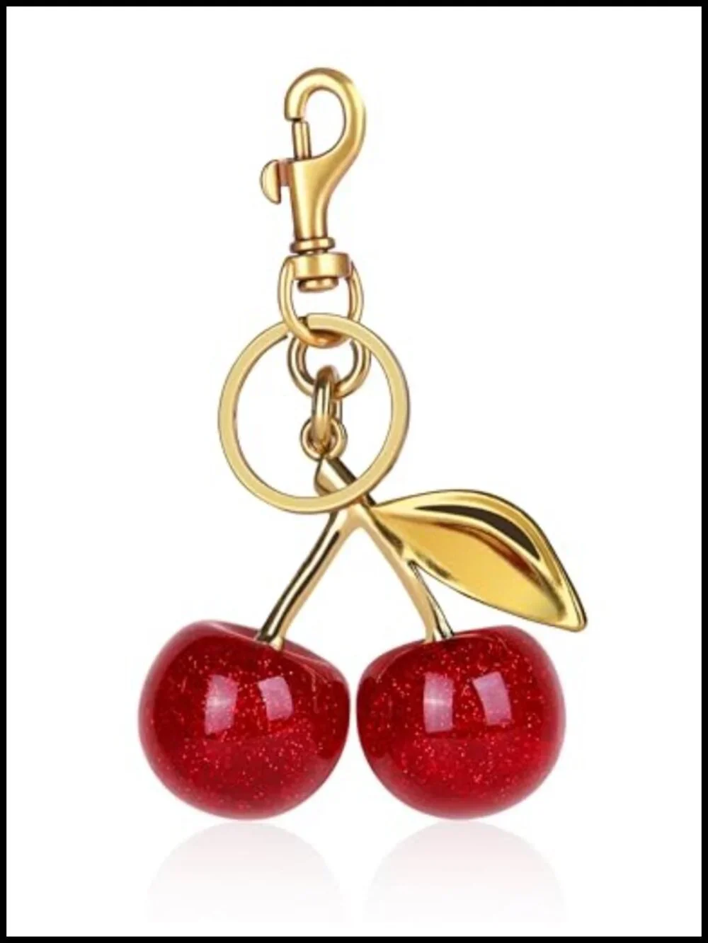 Large Sparkling Resin & Metal Cherry Charm for Handbags, Keychains, and